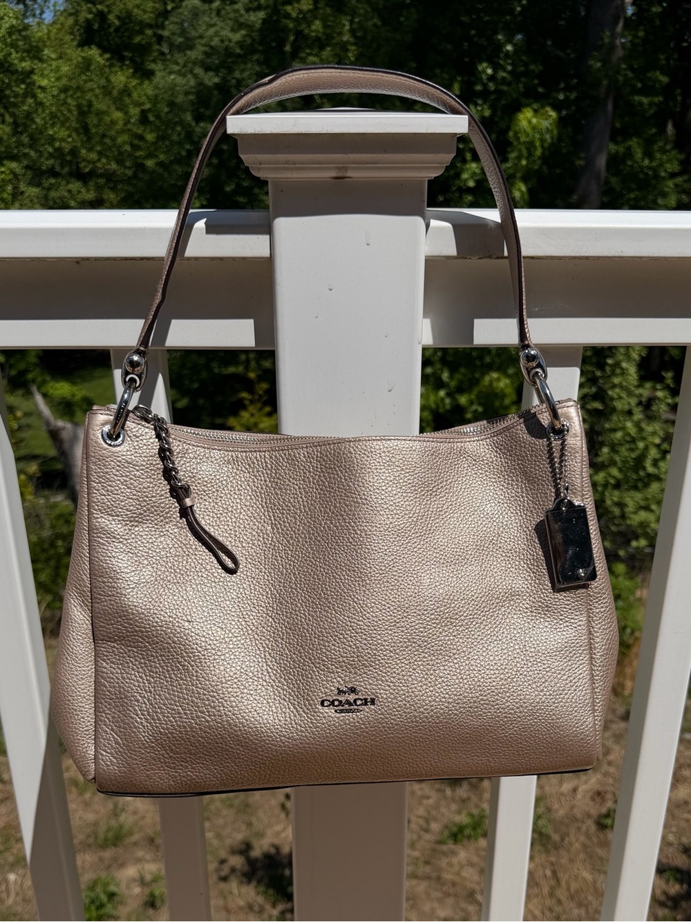Coach Metallic Blush Pebbled Leather Shoulder Bag
